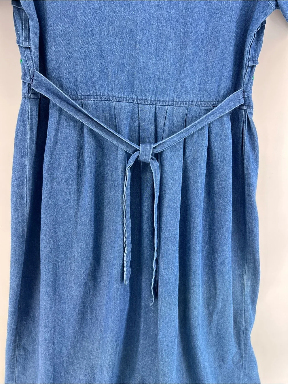 Vintage 90s Bentley Denim Midi Dress Floral Embroidered Prairie Cottagecore 12
